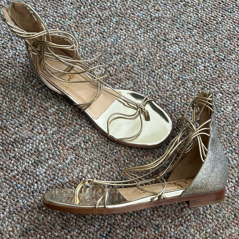 Christian Louboutin Glitter Blanca Gladiator Flat Sandals size 35.5 EU